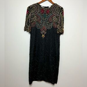 Carina Vintage 80s Ornate Beaded / Sequined 100% Silk Dress Sz 1X